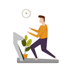 Young man running on treadmill illustration art. Gym Illustration