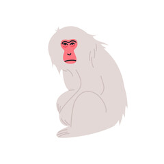  Japanese Macaque isolated vector illustration. Snow Monkey design element. Asian wildlife creature in cartoon style.
