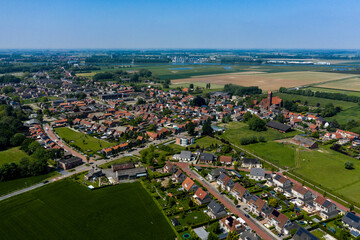 Fototapeta na wymiar Aerial view of Westdorpe, a town in the South-Western Dutch Province of Zeeland 