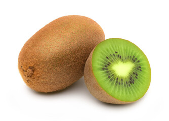 Kiwi fruit and Slices isolated on white background.