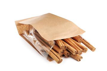 Aromatic dry cinnamon sticks on white background