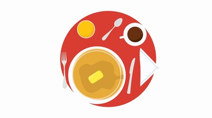 Vector Isolated Illustration of a Breakfast with Coffee, Cutlery, Pancakes. Breakfast Icon or Sign