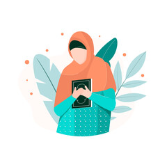 A young Muslim Women holding holy Quran illustration