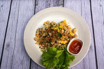 Chicken Noodles is a Thai food that is decorated within plate beautifully and It is a popular food.