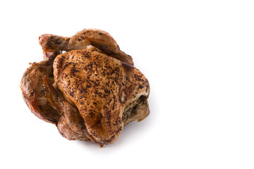 Homemade roasted chicken isolated on white background