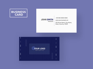 Blue And White Color Business Card Template With Dotted Pattern.