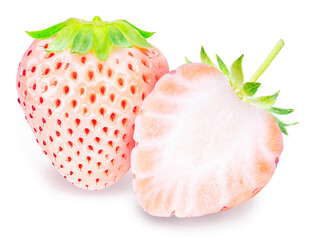 Fresh Pink strawberries isolated on pink background, Pine berry or Hula strawberry on pink...