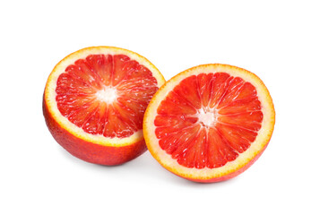 Cut ripe red orange isolated on white