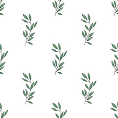 Botanical seamless pattern. Hand drawn branches with green leaves. Vector background