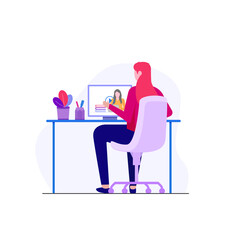 Social media girl chatting online illustration