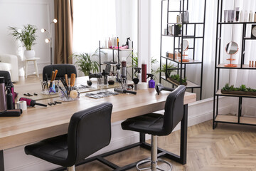 Stylish beauty salon interior with hairdresser's workplace