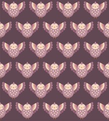 Seamless scandinavian pattern of multicolored owl bird. Stock illustration for web and print, wallpaper, background, scrapbooking, wrapping paper, textile.