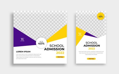 School admission Editable minimal square banner template. Yellow purple White background color with geometric shapes for social media post, story and web internet ads. Vector illustration