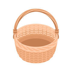 Wicker basket isolated on white background. Flat illustration. Vector icon.