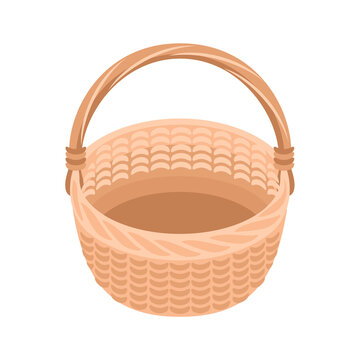 Wicker basket isolated on white background. Flat illustration. Vector icon.