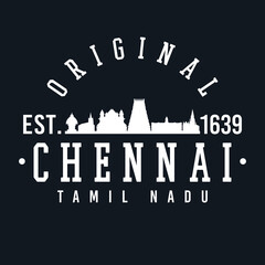 Chennai, Tamil Nadu, India Skyline Original. A Logotype Sports College and University Style. Illustration Design.
