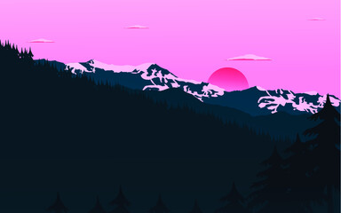 Vector Illustration. Panorama of mountains view. 