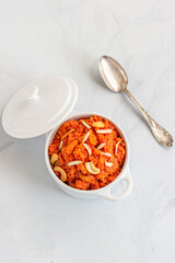 Indian Sweet Dish, Carrot Pudding, Indian Dessert, Top Down Vertical Photo