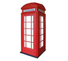 Classic British red phone booth in London, isolated on white.