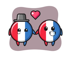 Obraz premium France flag badge cartoon character couple with fall in love gesture
