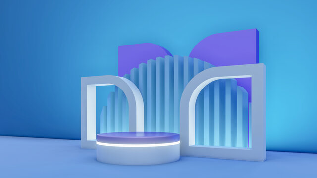 Minimal abstract exhibition background with geometric shapes and steps. 3D rendering
