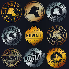 Naklejka premium Kuwait Business Metal Stamps. Gold Made In Product Seal. National Logo Icon. Symbol Design Insignia Country.