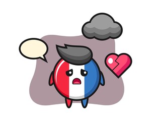 France flag badge cartoon illustration is broken heart