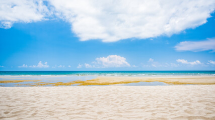 Sand beach and blue sky background