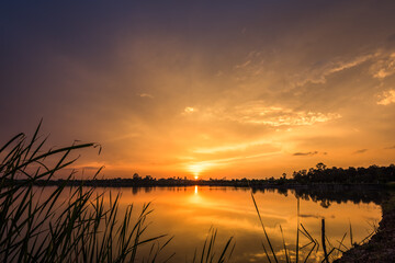 Sunset at the lake landscape