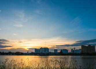 Sunset with lake in Public Park landscape