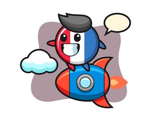 France flag badge mascot character riding a rocket