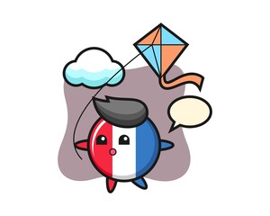 France flag badge mascot illustration is playing kite