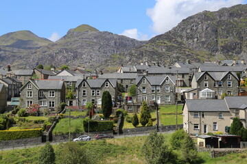 A pretty view across Blaenau Ffestiniog, Gwynedd, Wales to  the mountains of Snowdonia.