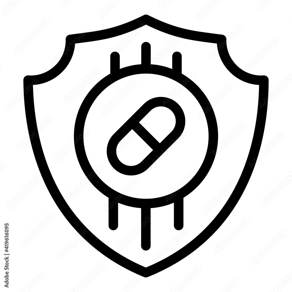 Poster antibiotic shield power icon. outline antibiotic shield power vector icon for web design isolated on