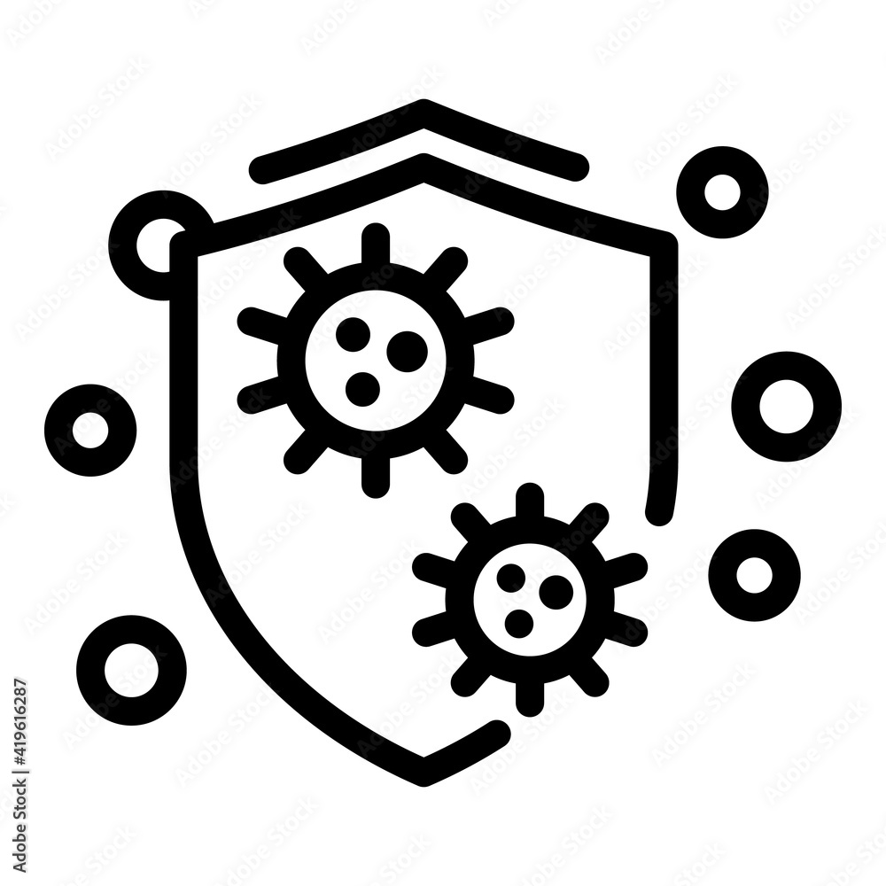 Poster virus attack shield icon. outline virus attack shield vector icon for web design isolated on white b