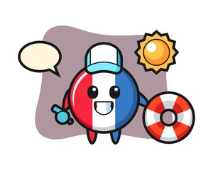 Cartoon mascot of france flag badge as a beach guard