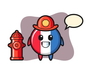 Mascot character of france flag badge as a firefighter