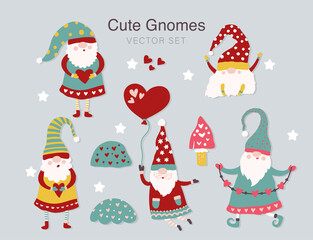 Gnome cartoon illustration holiday vector happy cute character clip art. Hat design greeting funny background isolated set card christmas decoration.
