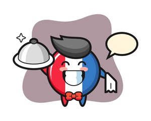 Character mascot of france flag badge as a waiters