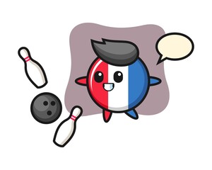 Character cartoon of france flag badge is playing bowling