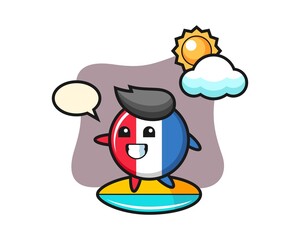 Illustration of france flag badge cartoon do surfing on the beach