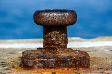 Old rusty knecht at a mooring, selective focus.