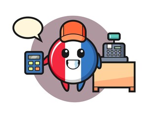 Illustration of france flag badge character as a cashier