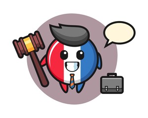 Illustration of france flag badge mascot as a lawyer