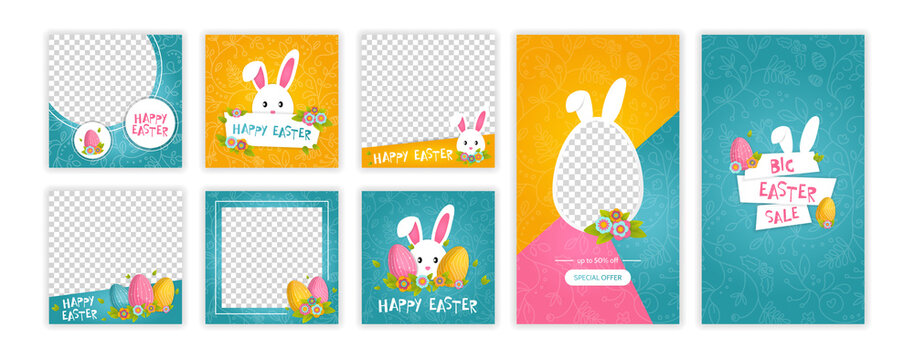 Happy easter trendy instagram template. Web online shopping banner concept