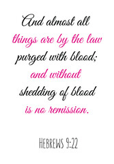 Fototapeta na wymiar And almost all things are by the law purged with blood. Bible verse quote