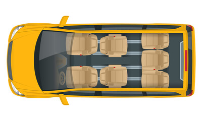 Minivan with Premium Touches, Passenger Van or Minivan Car vector template on white background. MPV, SUV, 5-door minivan car. Light commercial vehicle. View from above