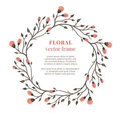 Floral wreath frame. Vector meadow spring sakura flower illustration. Wedding circle element. Nature isolated greeting template.