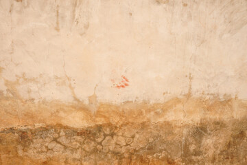 Rough stains on orange cement, red stains on walls, space for text
