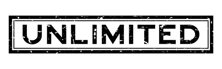 Grunge black unlimited word square rubber seal stamp on white background